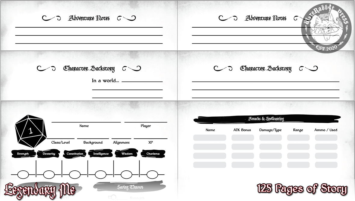 Legendary Me - A Complete Adventure Journal & Character Tracking Guide to Use with 5E RPGs